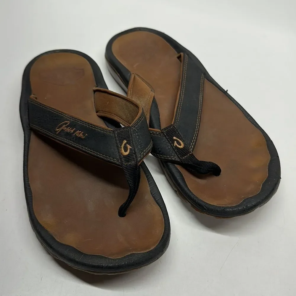 Olukai Ohana Sandals Flip Flops Brown Tan Men's Thong Shoes Rabbit Kekai Size 10
